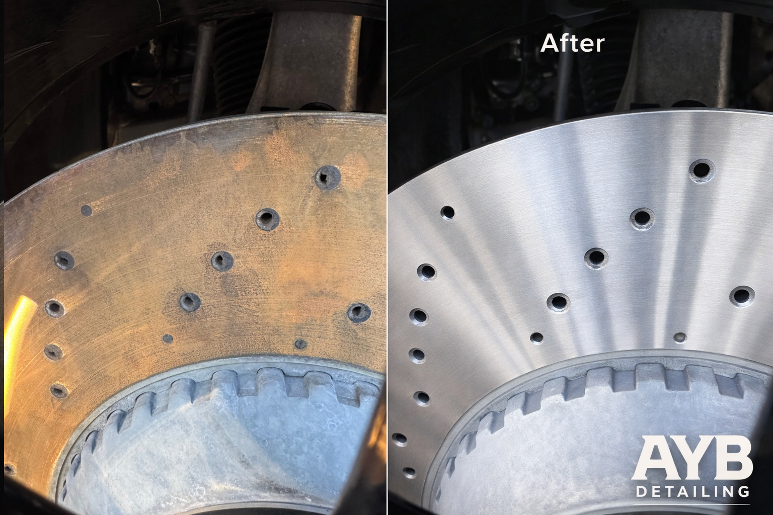 Cleaning drilled brake discs by removing brake dust from ventilation holes