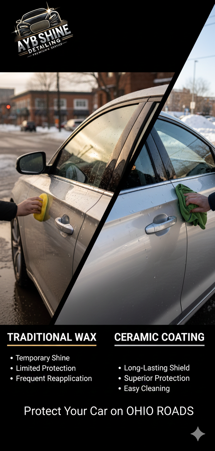 Car receiving ceramic coating at AYB Detailing in Cincinnati — protection for Ohio roads