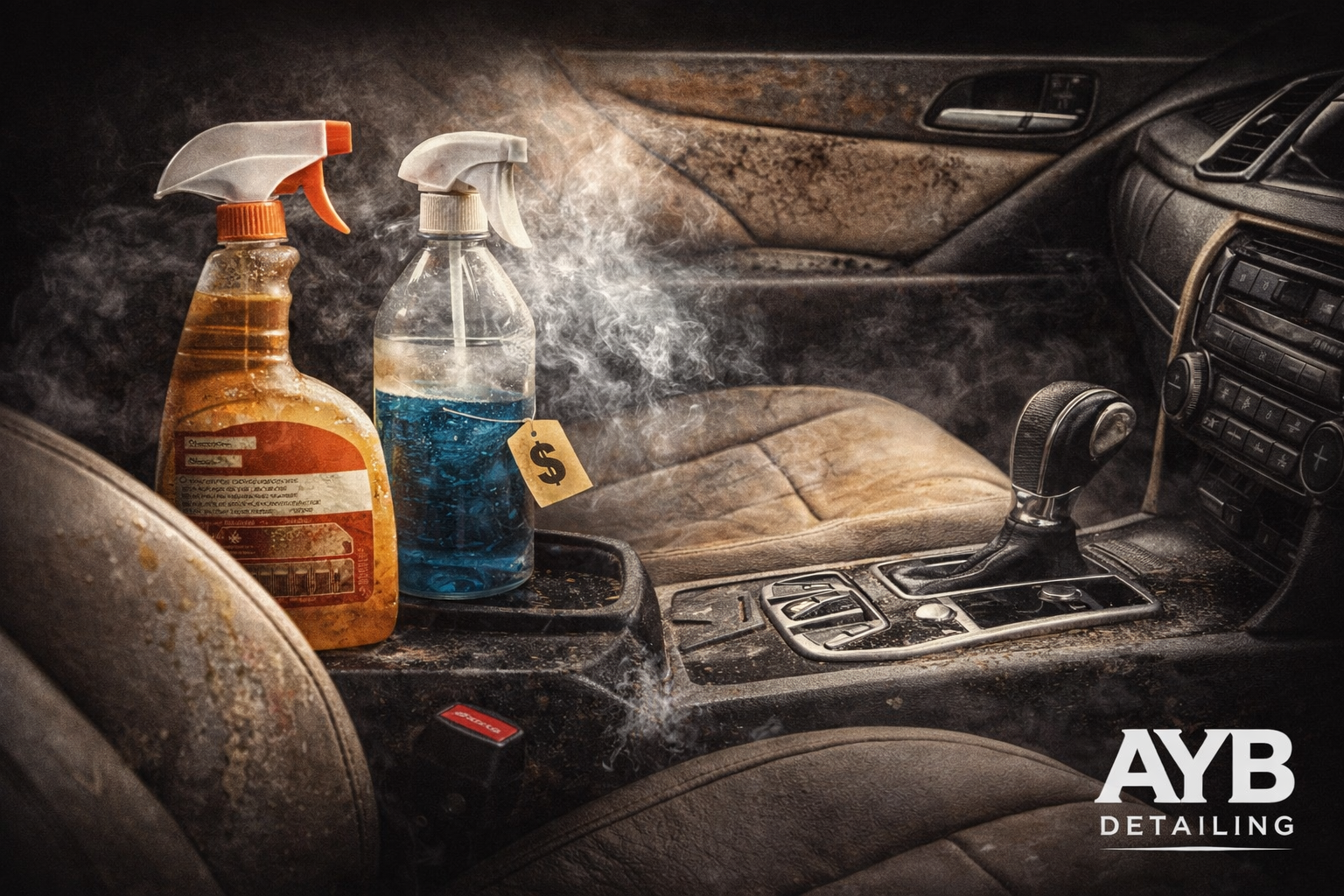 Damaged car leather and plastic caused by cheap interior cleaning chemicals
